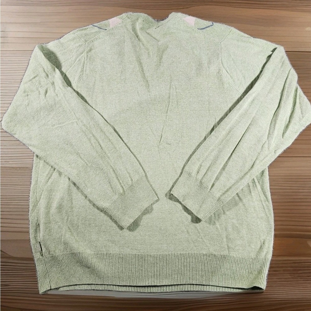 IZOD Argyle Sweater Mens L Green V-Neck Long Sleeve Knit Pullover Y2K Preppy - Picture 8 of 9